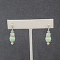 Pierced Earrings Silver tone Green Capped Beaded Dangle 1"