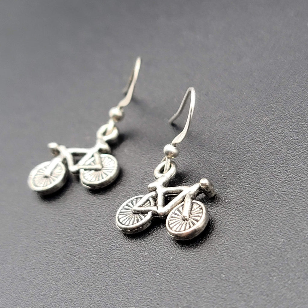 Bicycle Pierced Earrings Silver tone Dangle  1/2"