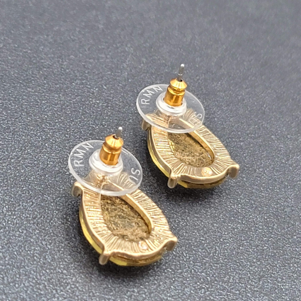 RMN Pierced Earrings Gold tone Faceted Teardrop Acrylic Statement Drop 5/8"