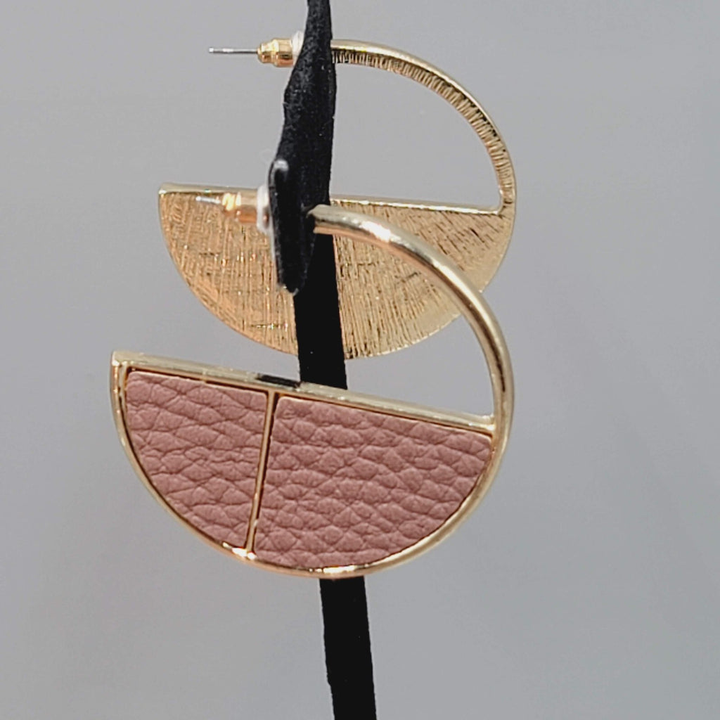 Hoop Pierced Earrings Gold tone Faux Leather Statement Hoops 1.5"