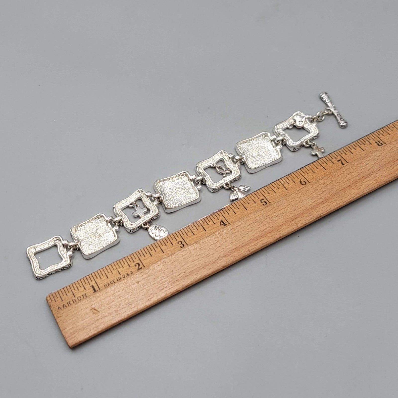Love Joy Peace Panel Bracelet Silver tone Patience Kind Goodness 7 in