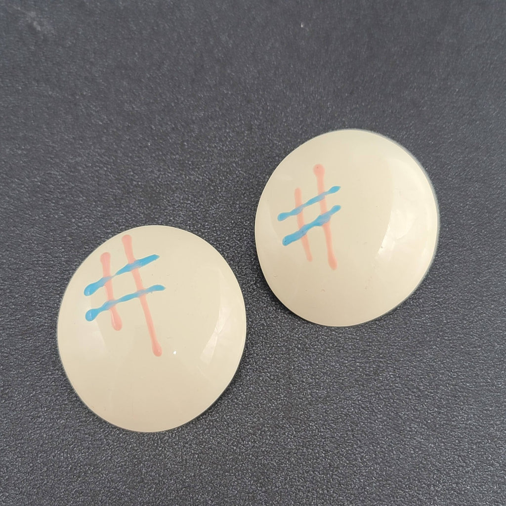 Vintage 1980s Pierced Earrings White Pink Blue Enamel over Metal 1.5"