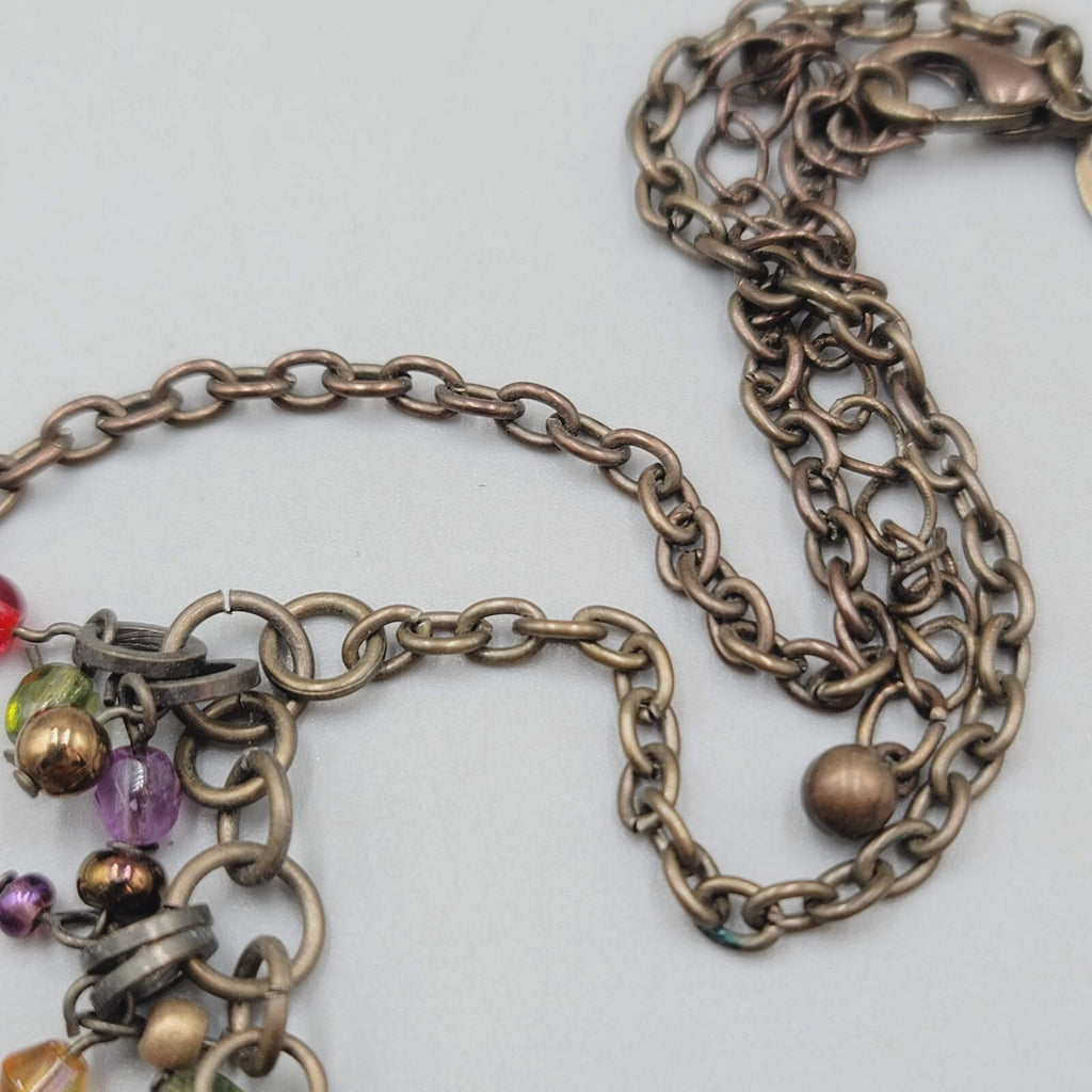 Chicos Glass Bead Necklace Bronze tone 14"-17"