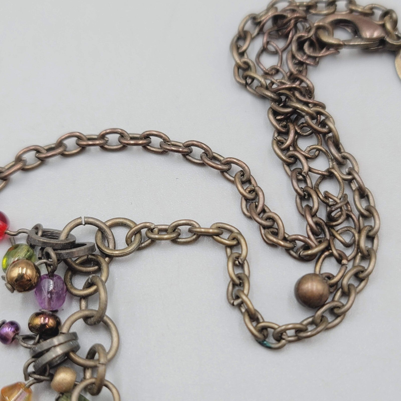 Chicos Glass Bead Necklace Bronze tone 14"-17"