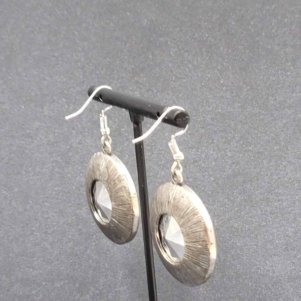 Pierced Earrings Silver tone Faceted Glass Extra Sparkly Dangle 1.25"