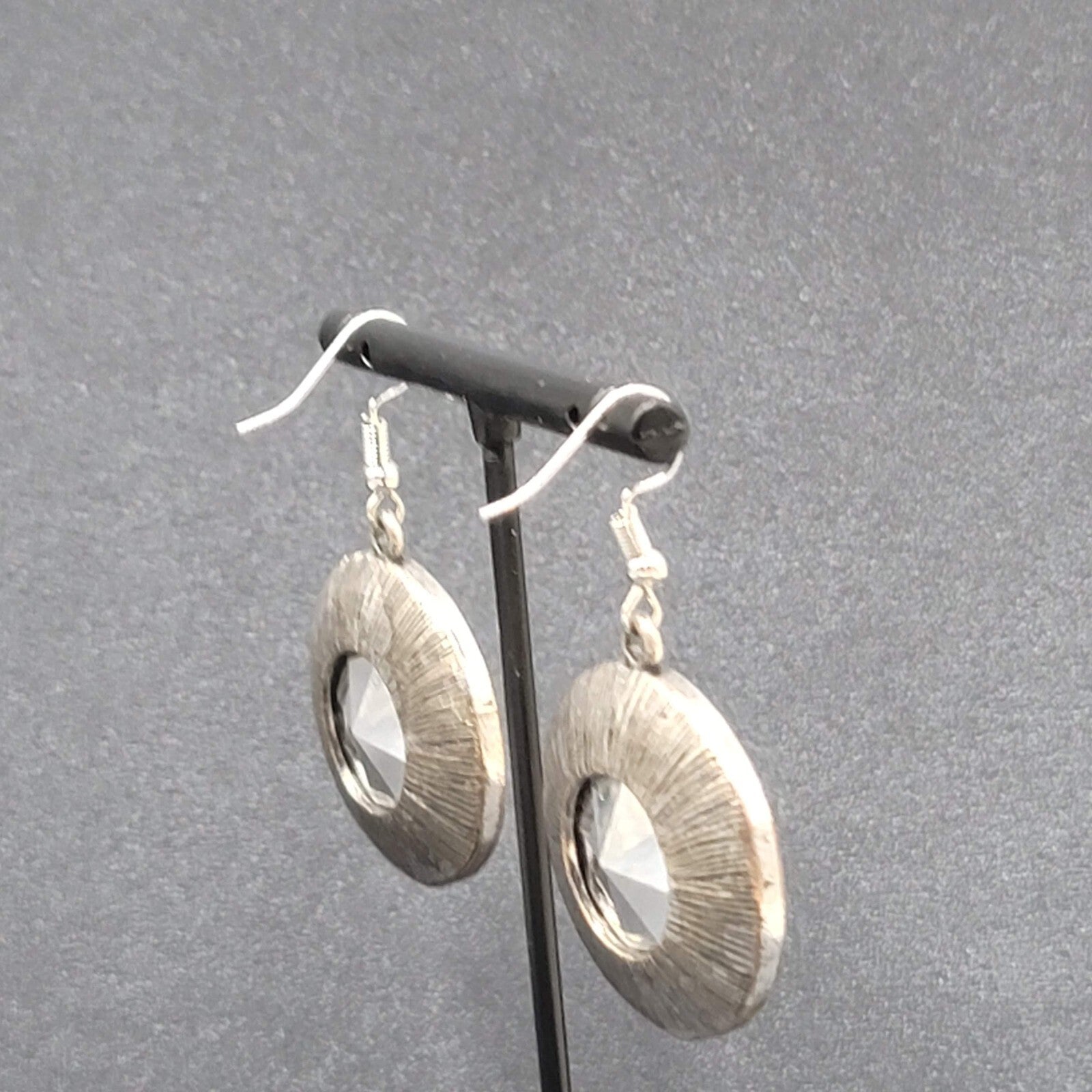 Pierced Earrings Silver tone Faceted Glass Extra Sparkly Dangle 1.25"