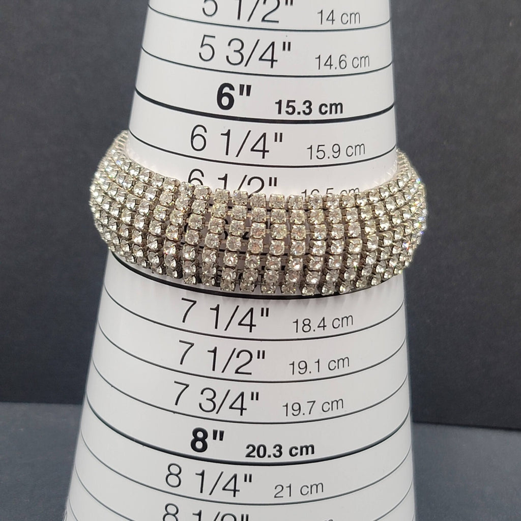 Vintage Wide Rhinestone Bracelet Silver tone 7 in