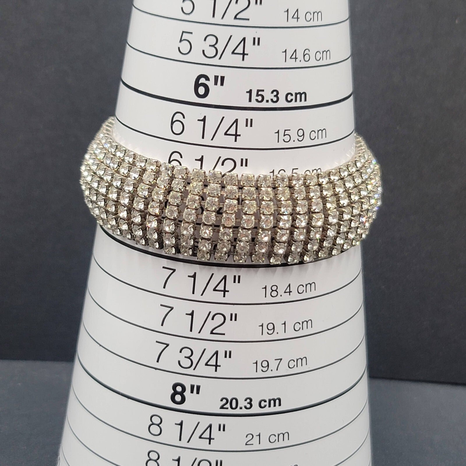 Vintage Wide Rhinestone Bracelet Silver tone 7 in