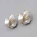 Vintage Star Clip on Earrings White Thermoset Gold tone Screw Back 1"