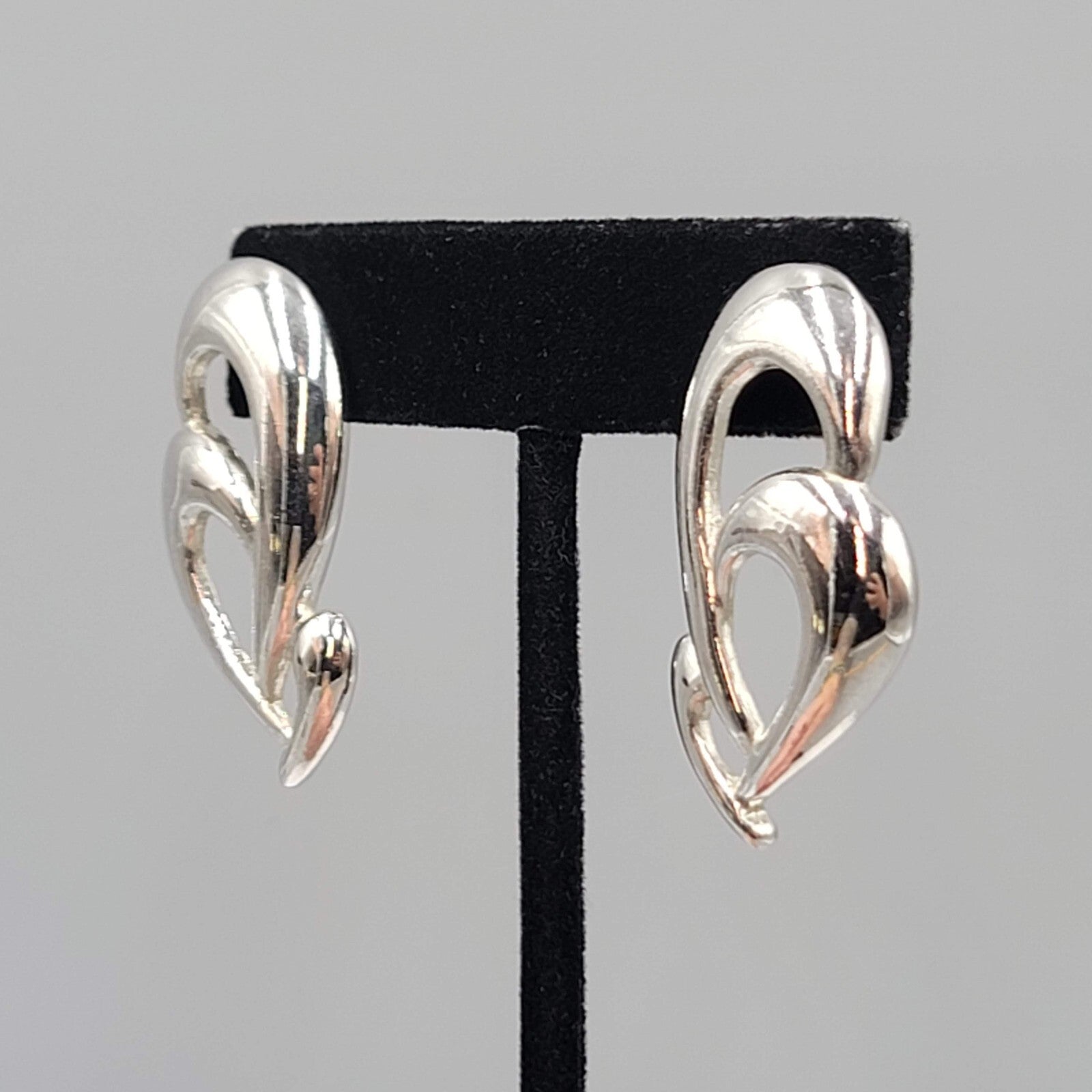 Vintage High Polish Silver tone Drop Pierced Earrings 1.5"