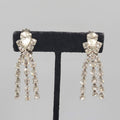 Vintage Long Rhinestone Clip on Earrings Silver tone 2"