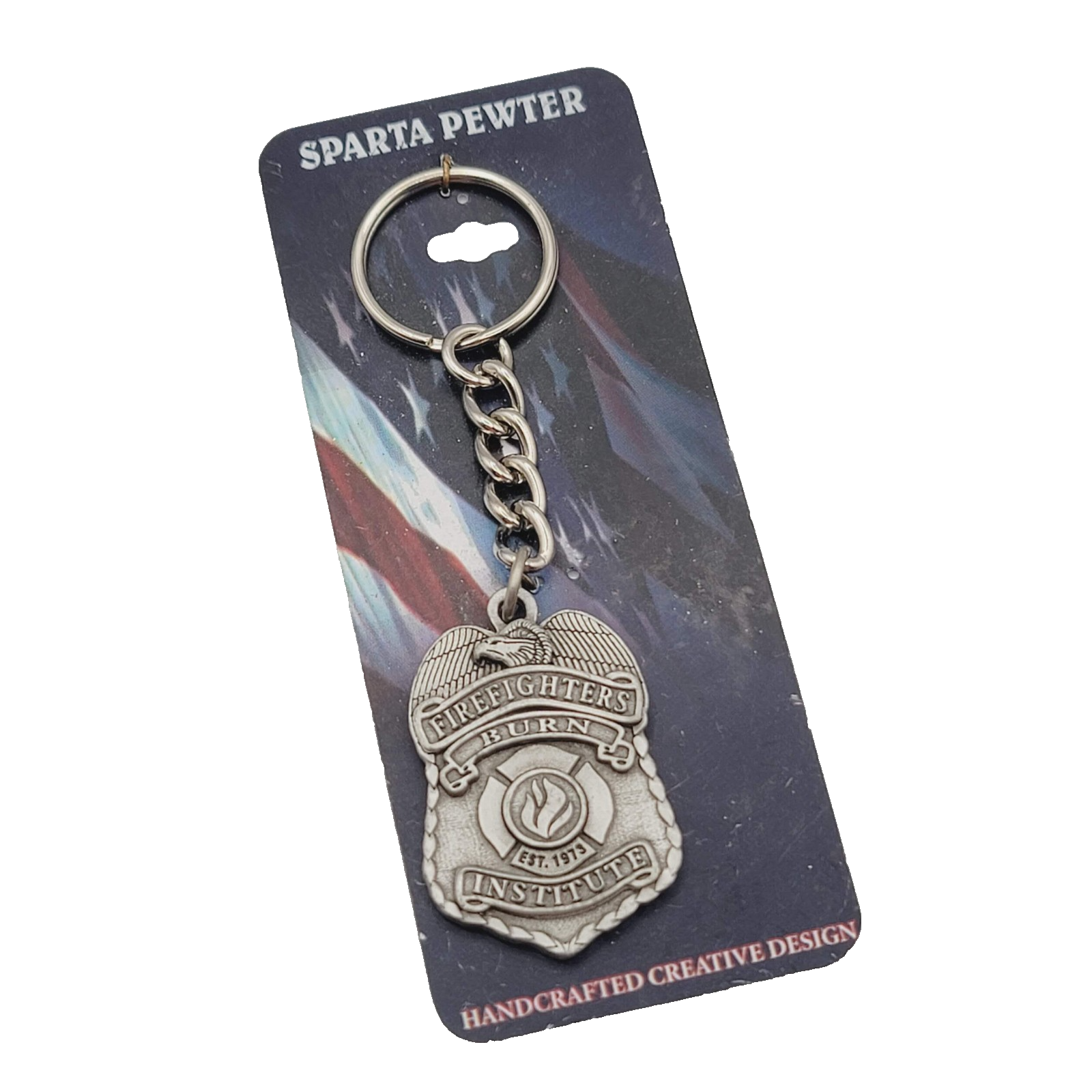 Sparta Pewter Firefighters Burn Institute Key Chain NWT