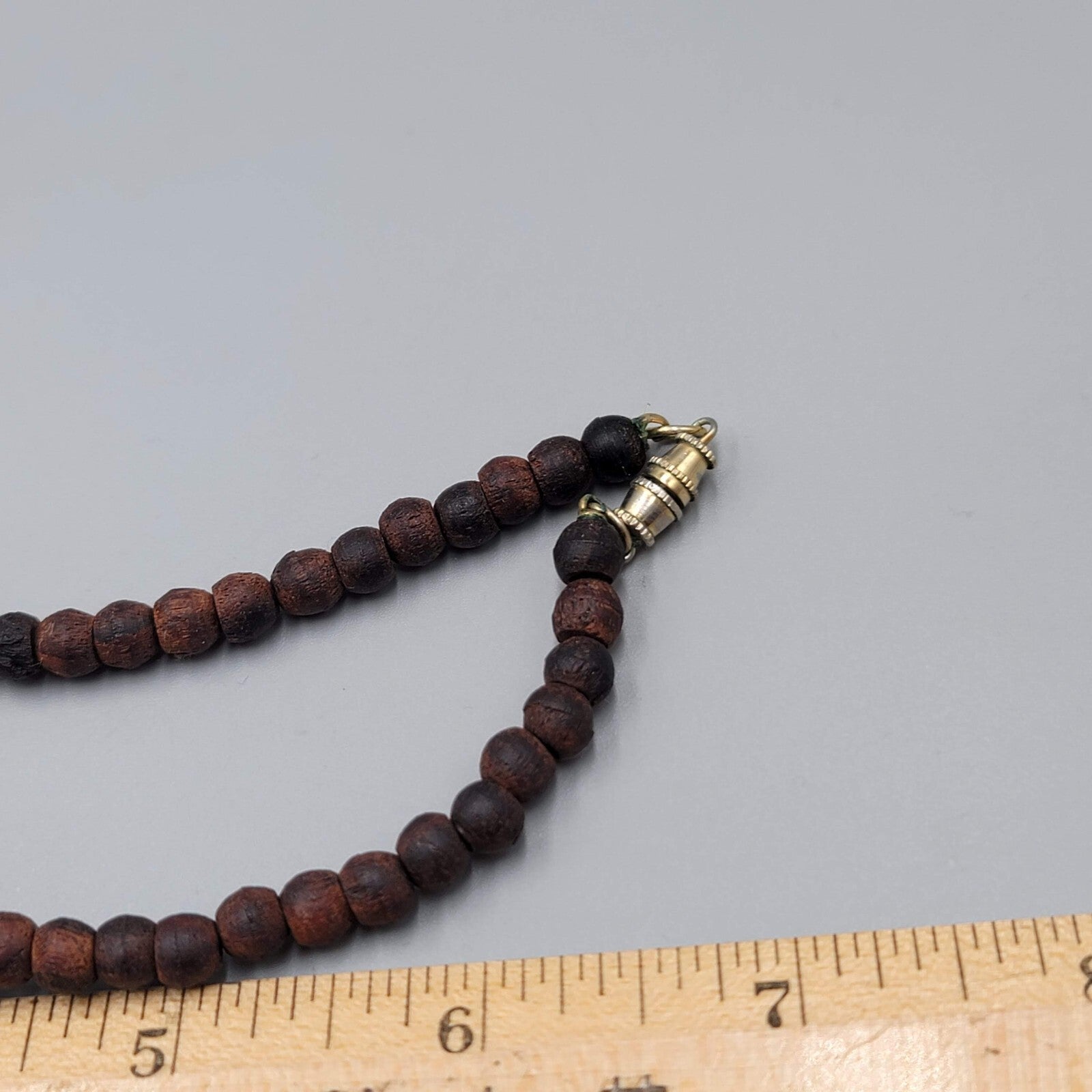 Artisan Boho Necklace Wood Bead Shell Ethnic 16"