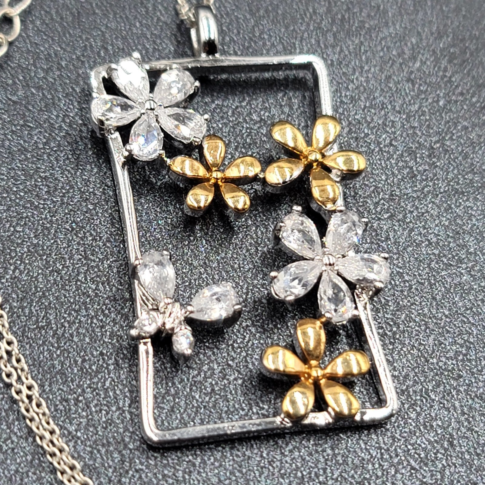 Sterling Silver Flower Crystal Gold Plated Pendant Necklace 16"-18"