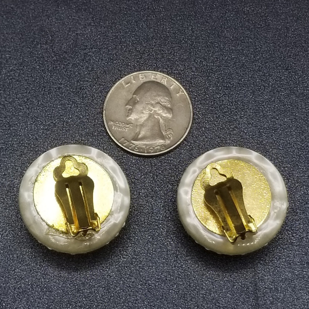Clip on Earrings Gold tone Crystal Dome Acrylic Button Style Drop Stud 1 3/8" A