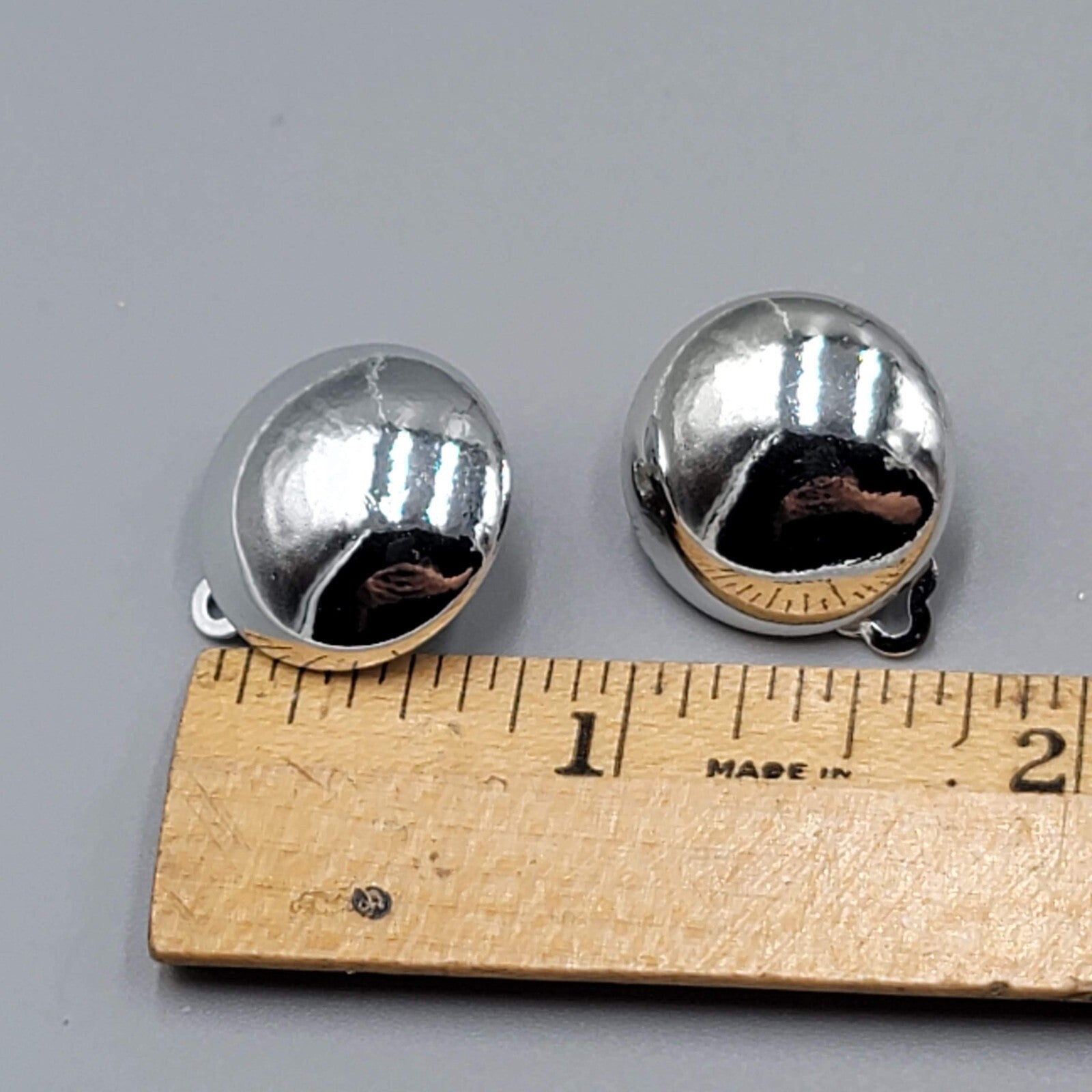 Vintage High Polish Silver tone Clip on Earrings Round Studs  3/4"