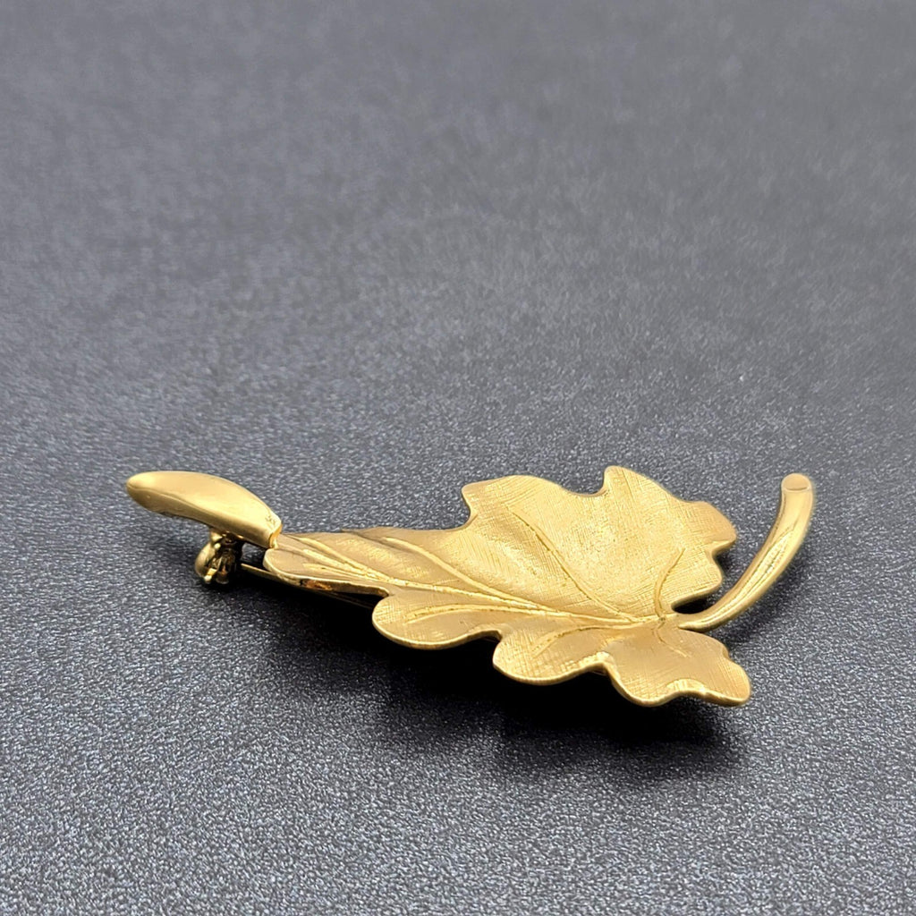 Vintage Monet Brooch Gold Plated Leaf Pin Estate 2 3/8" long Signed