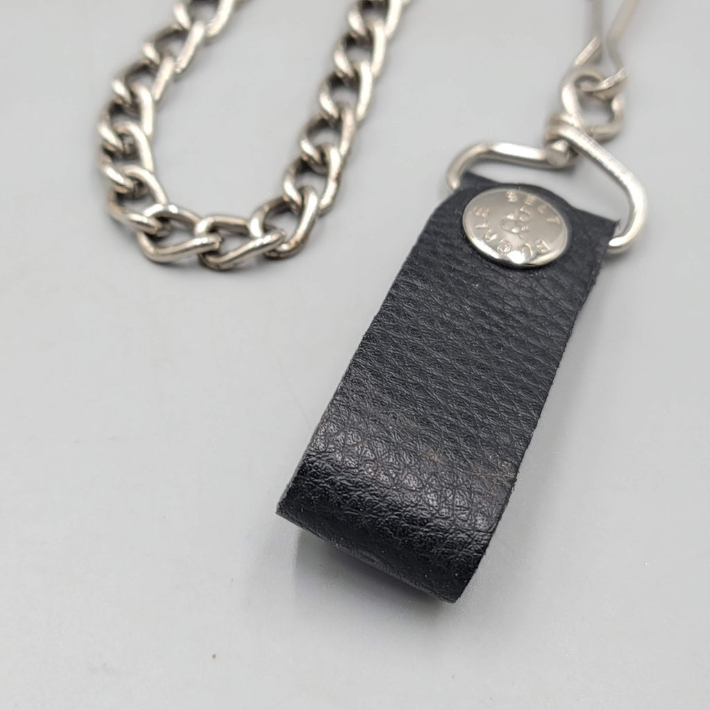 Belt & Buckle Wallet Chain Black Leather Silver tone 12"