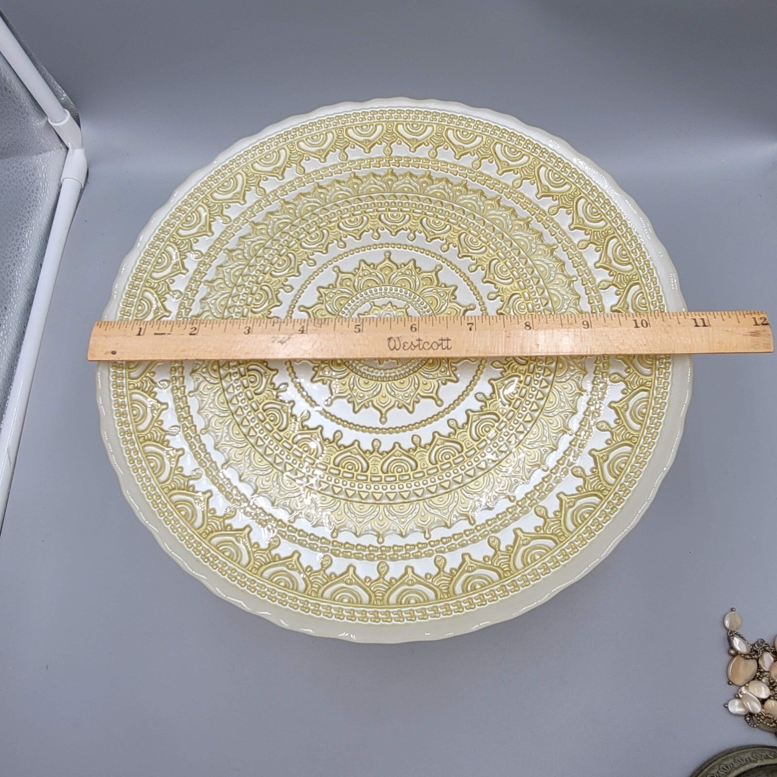 Vintage Painted Turkish Glass Cake Stand with Gold Detailing 10.5 in LOVELY!