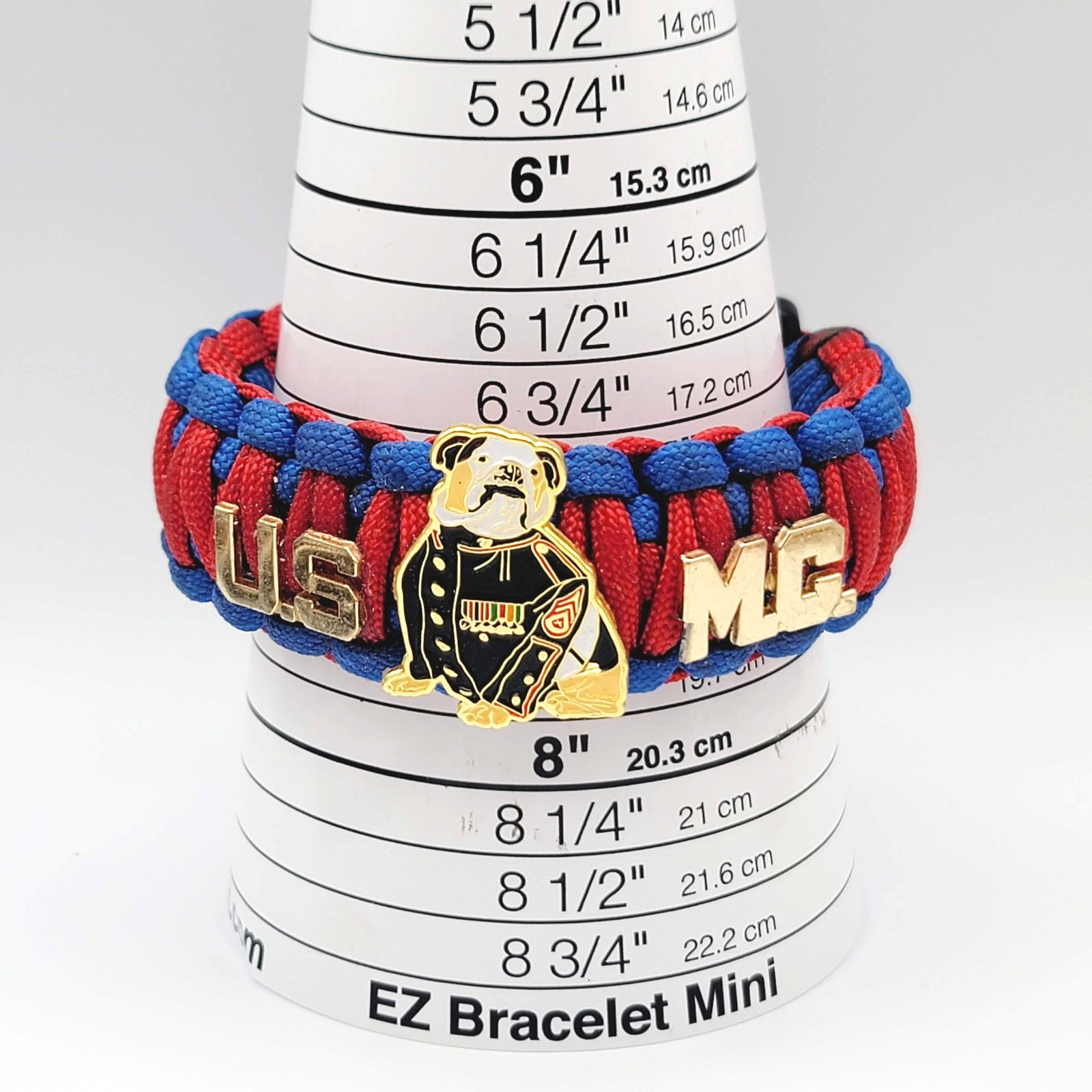 USMC Paracord Bracelet Enamel Bulldog Red Blue 7 in