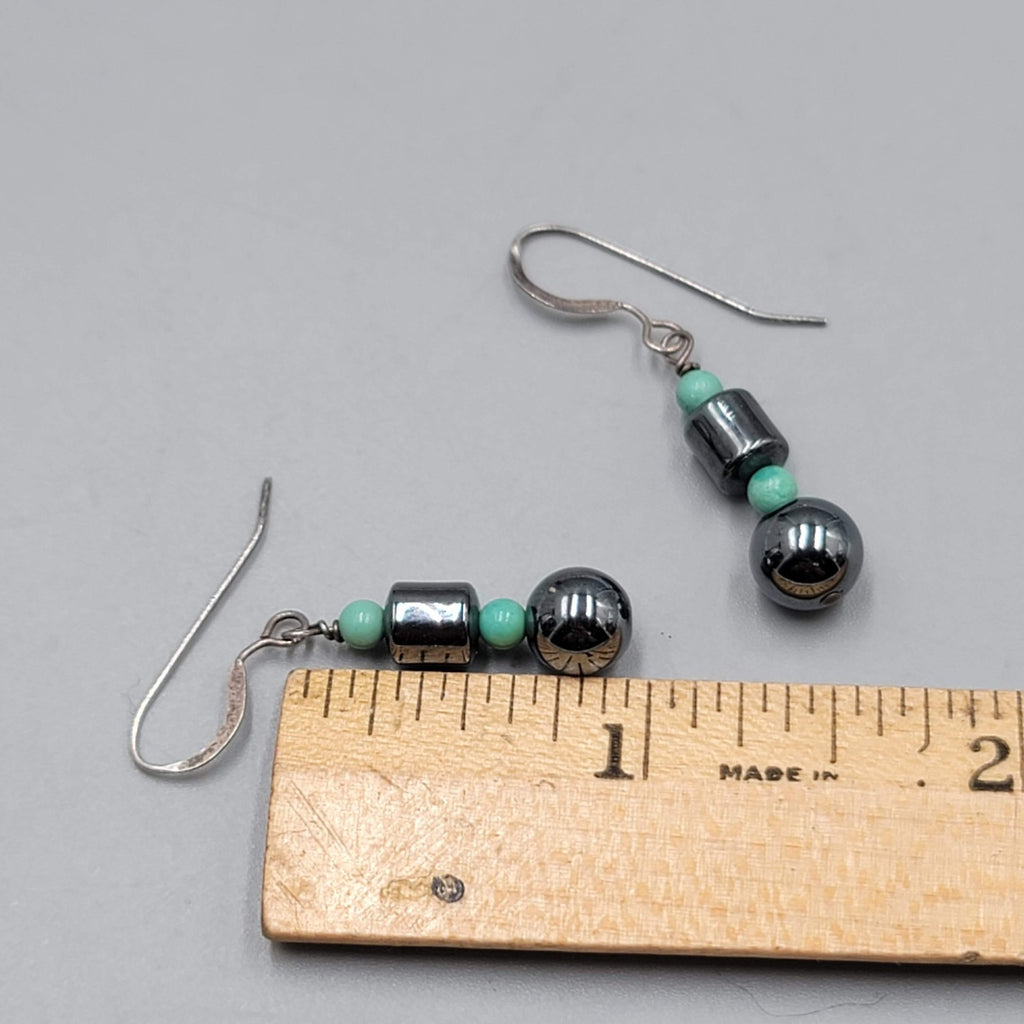 Hematite Bead Pierced Earrings Silver tone Dangle 1 in