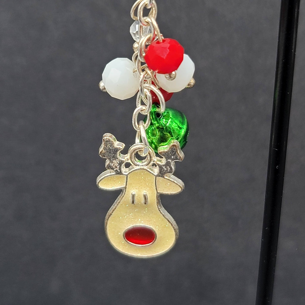 Christmas Pierced Earrings Silver tone Reindeer Jingle Bells 2"