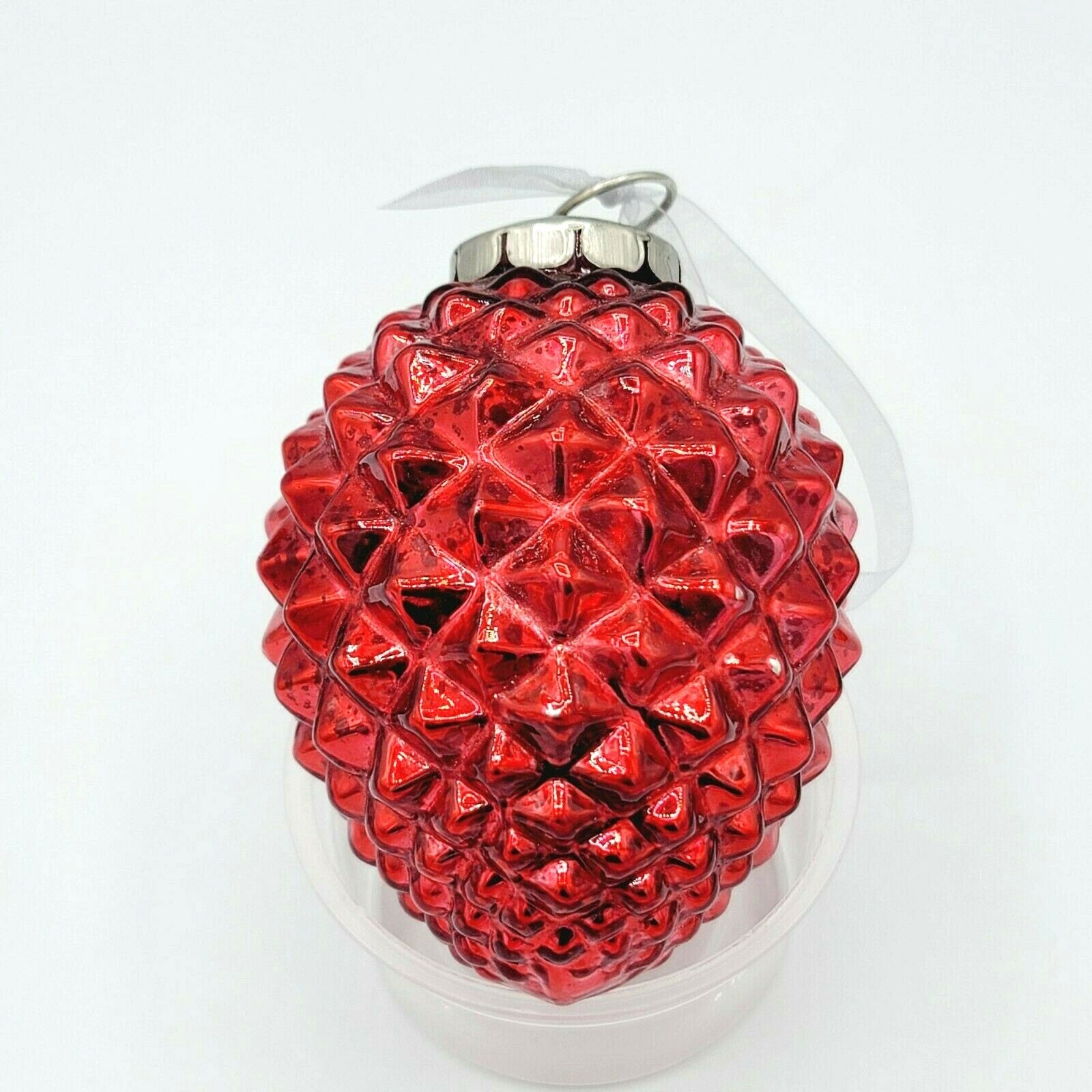 Vintage Kugel Style Red Textured Glass Christmas Ornament 3.5" x 2.75 Acorn