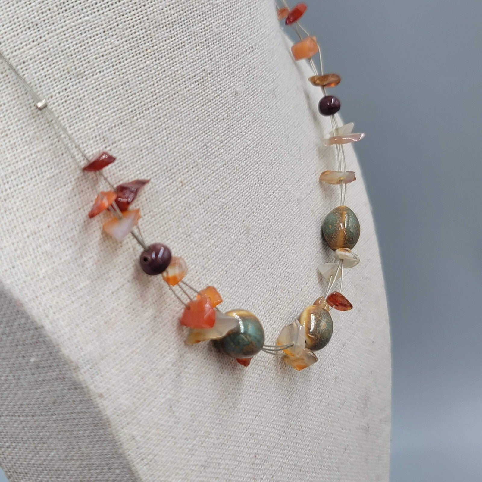 Necklace Pottery Bead Agate Chip Bead Floating 16"+
