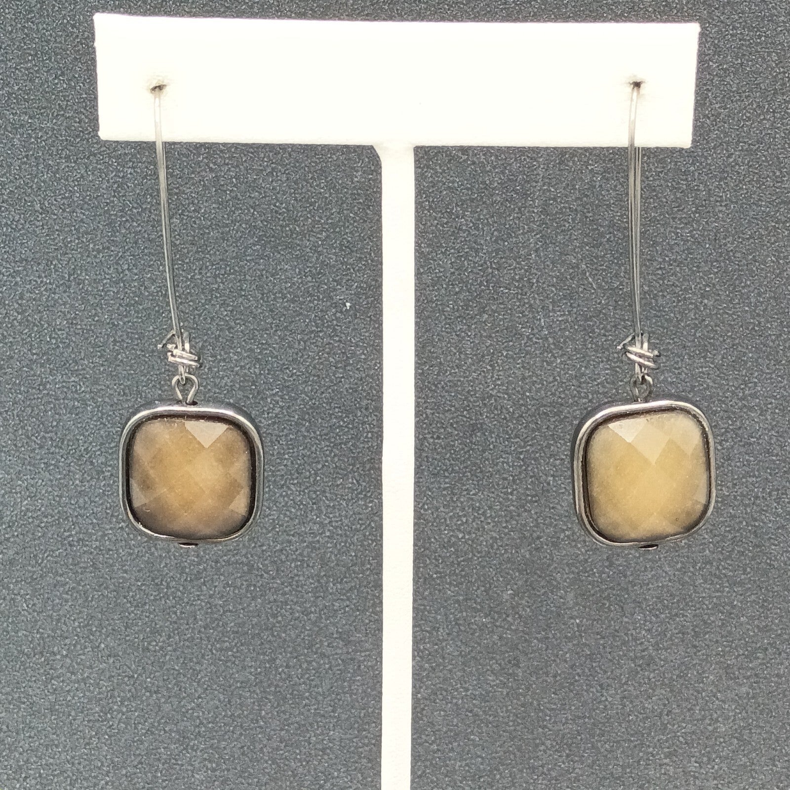 Pierced Earrings Black Metal Shimmer Faceted Dangle 2"