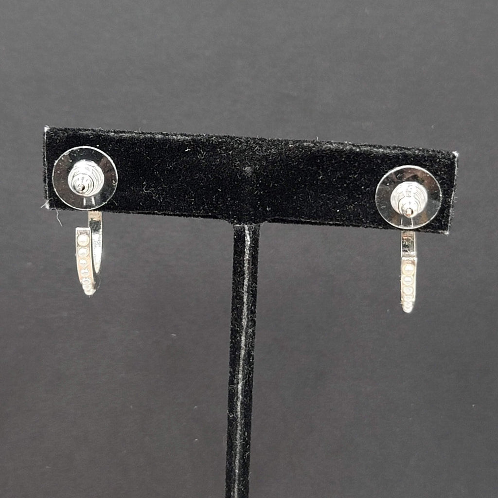 Pierced Earrings Silver tone White Beaded Hoops 3/4"