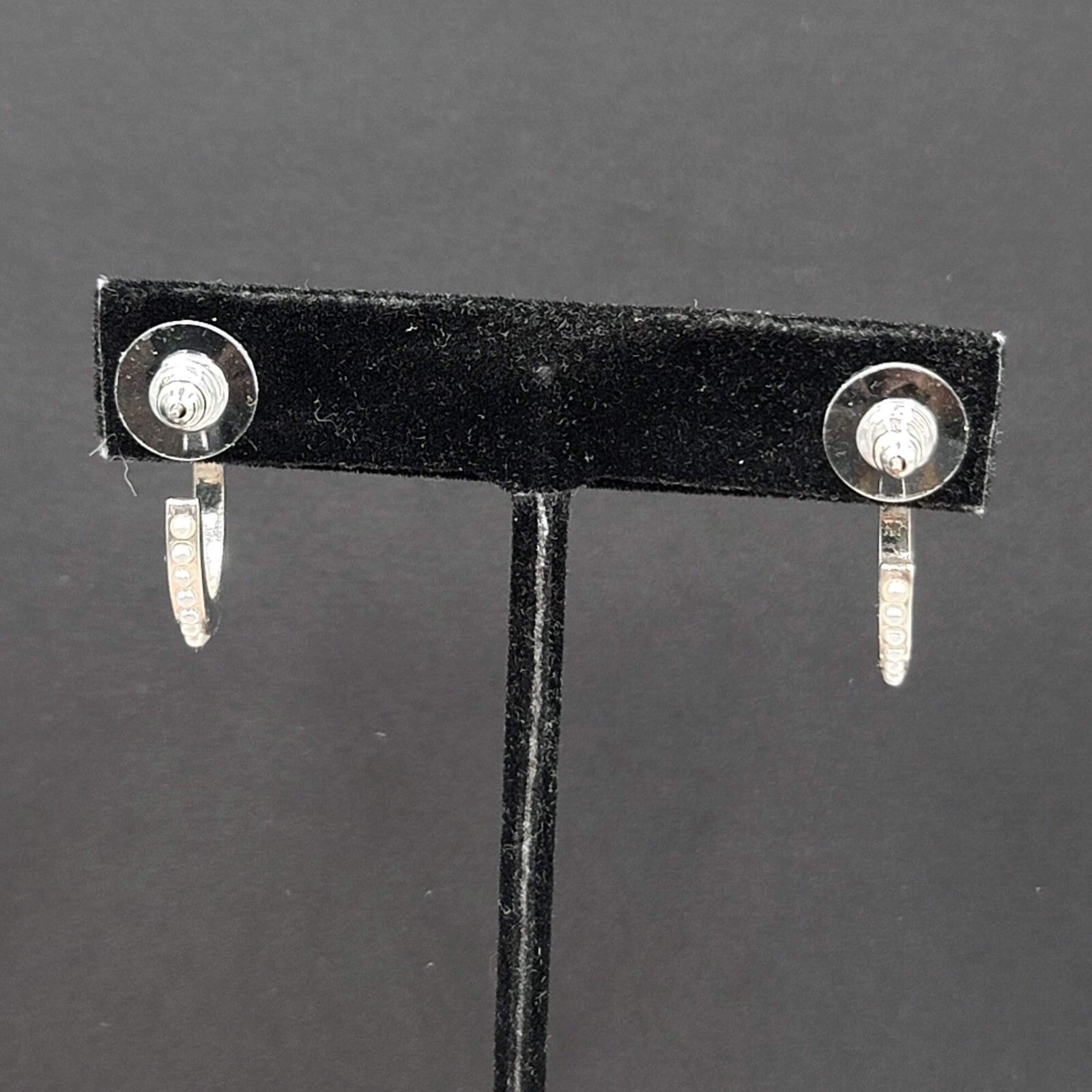 Pierced Earrings Silver tone White Beaded Hoops 3/4"
