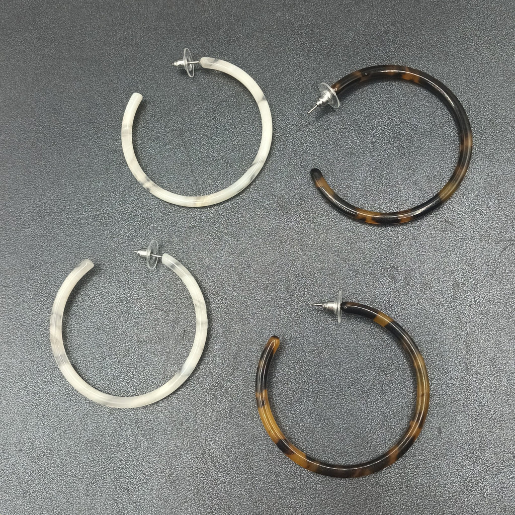 Lot of 2 Pairs Pierced Earrings Acrylic Multicolor Hoops 2 1/4"