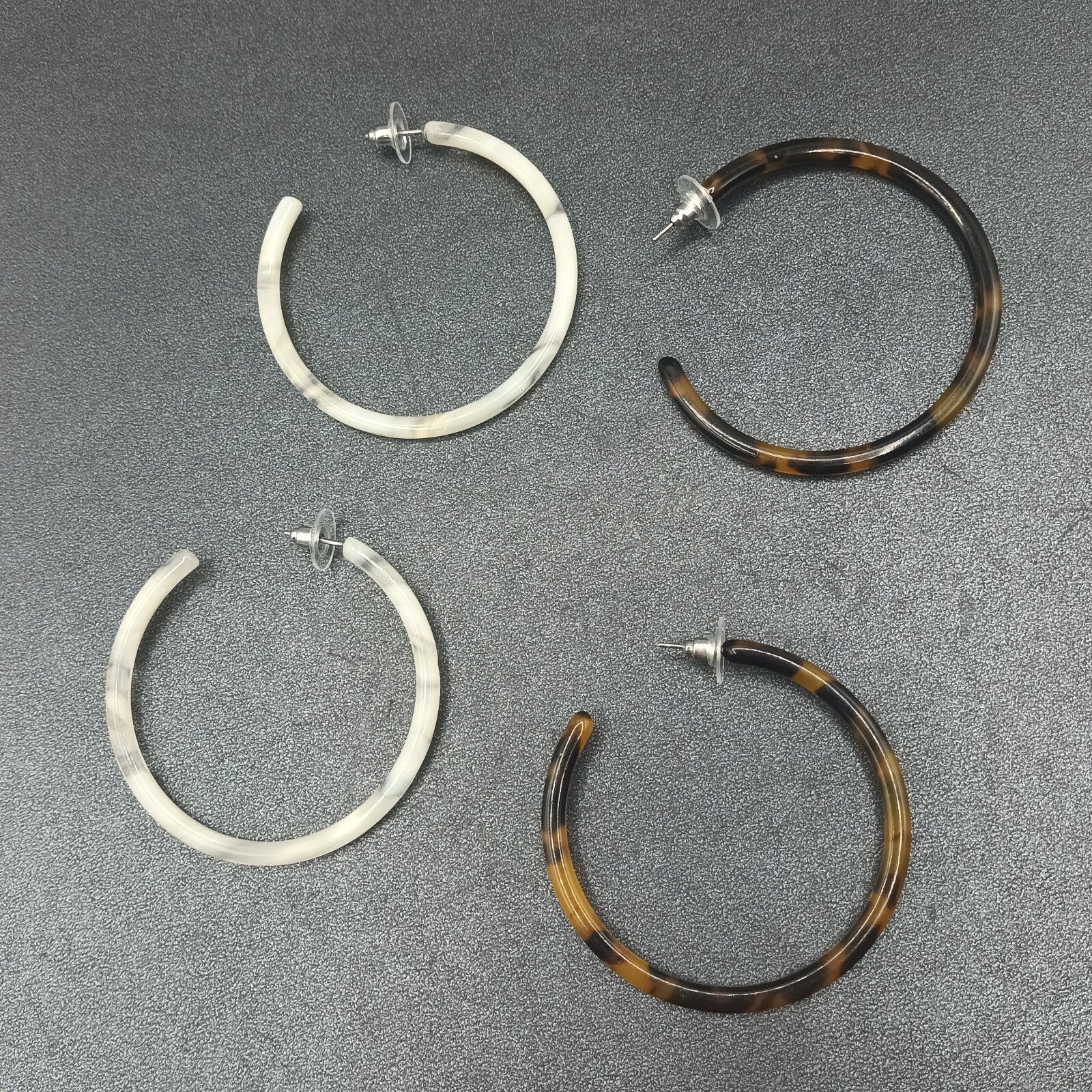 Lot of 2 Pairs Pierced Earrings Acrylic Multicolor Hoops 2 1/4"