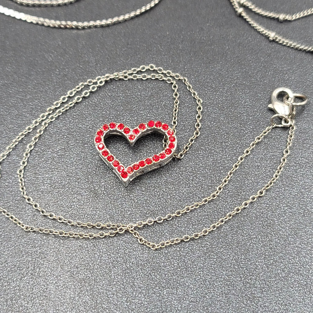Lot of 4 Necklaces Silver tone HOPE HEART Blue Rhinestone