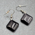 Pierced Earrings Purple Gray Stone Satin Finish Dangle Square Silver tone 3/4"