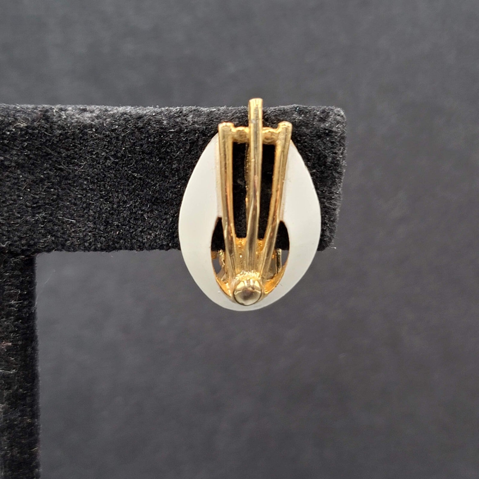 Vintage Clip on Earrings Gold tone White Enamel Studs 7/8"