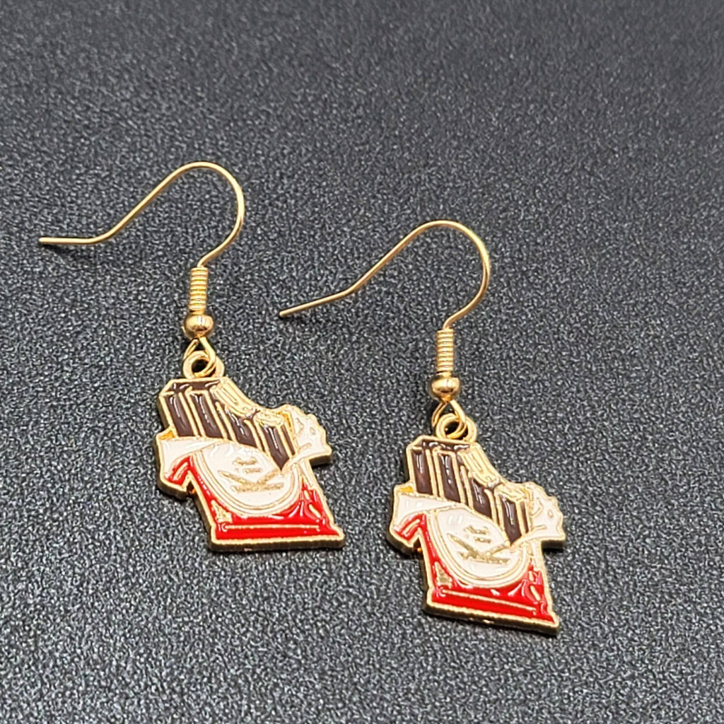 Chocolate Candy Pierced Earrings Enamel Dangle Gold tone Kit New 3/4"