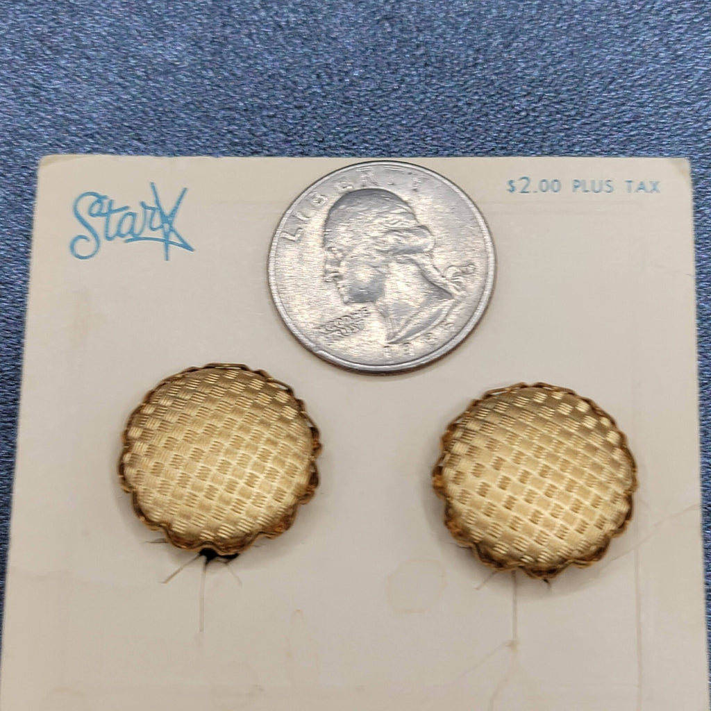 Vintage STAR Clip on Earrings NOS Gold tone Textured Button Style Studs 3/4"