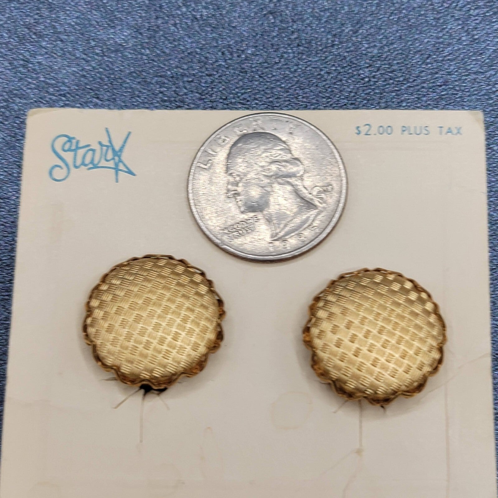 Vintage STAR Clip on Earrings NOS Gold tone Textured Button Style Studs 3/4"