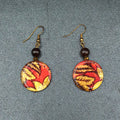 Pierced Earrings Gold tone Multicolor Acrylic Round Leaf Bead Dangle 1 1/2"