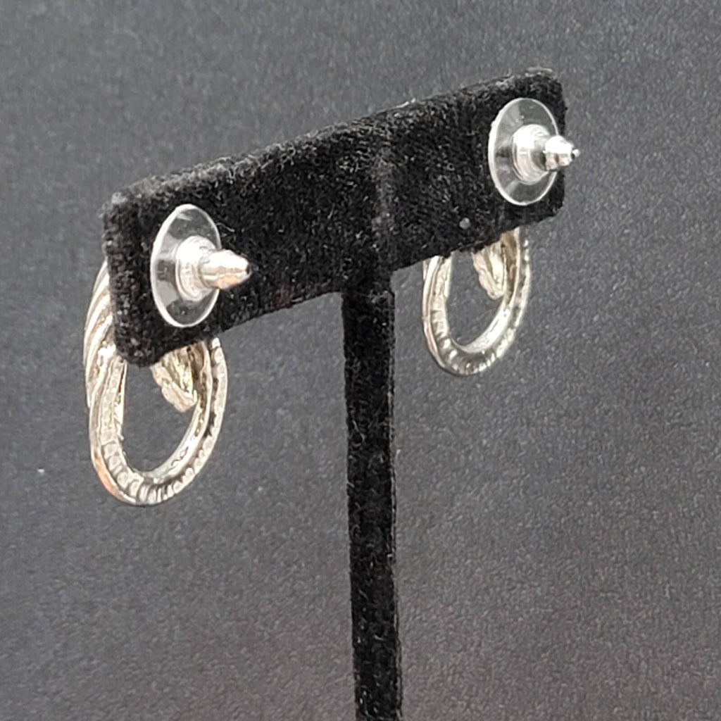 Vintage Pierced Earrings Silver tone Open Drop  1"