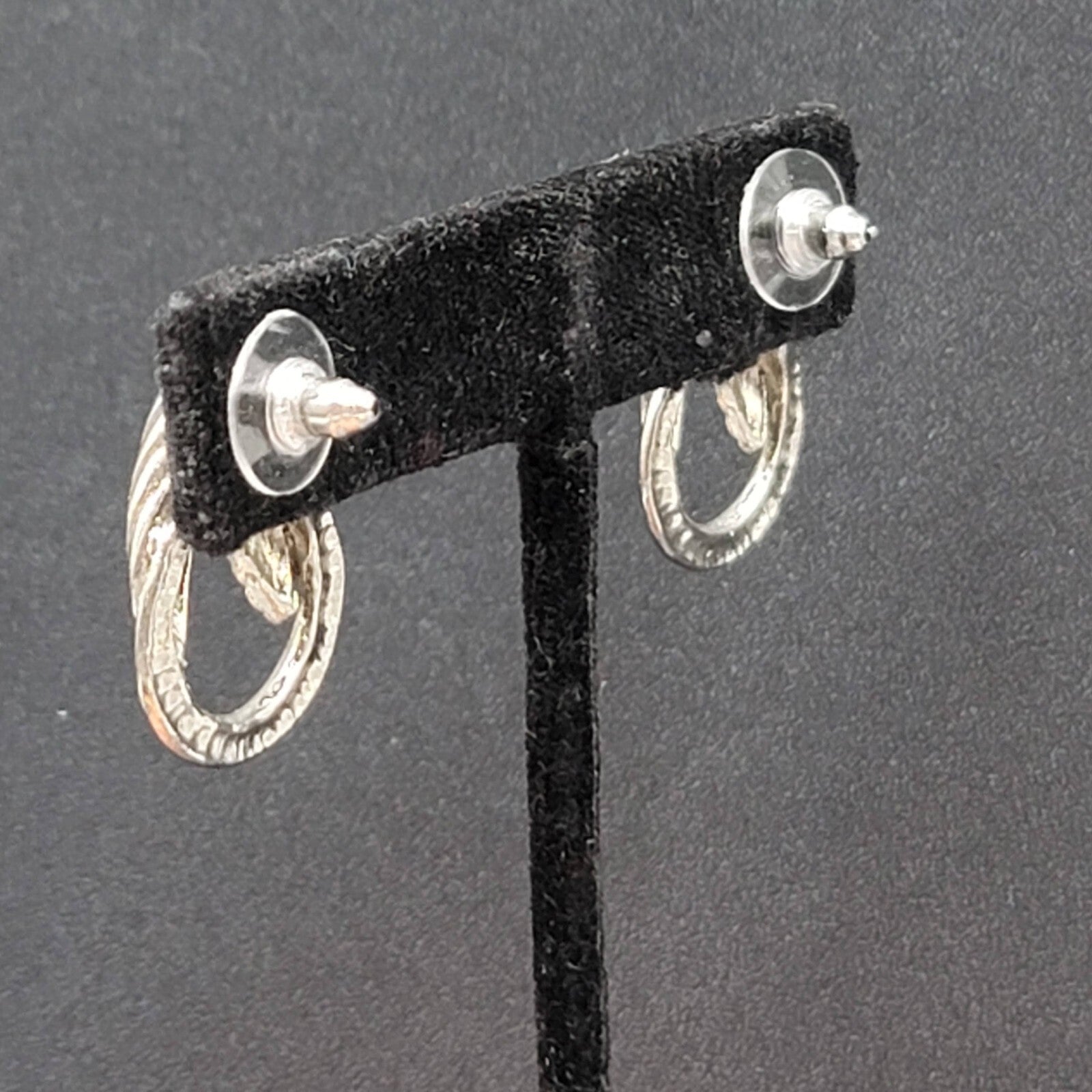 Vintage Pierced Earrings Silver tone Open Drop  1"