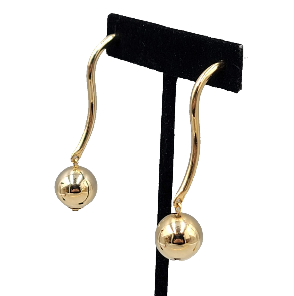 Modernist Drop Pierced Earrings Gold tone Dangle 2.5 in