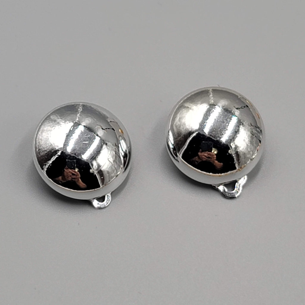 Vintage High Polish Silver tone Clip on Earrings Round Studs  3/4"
