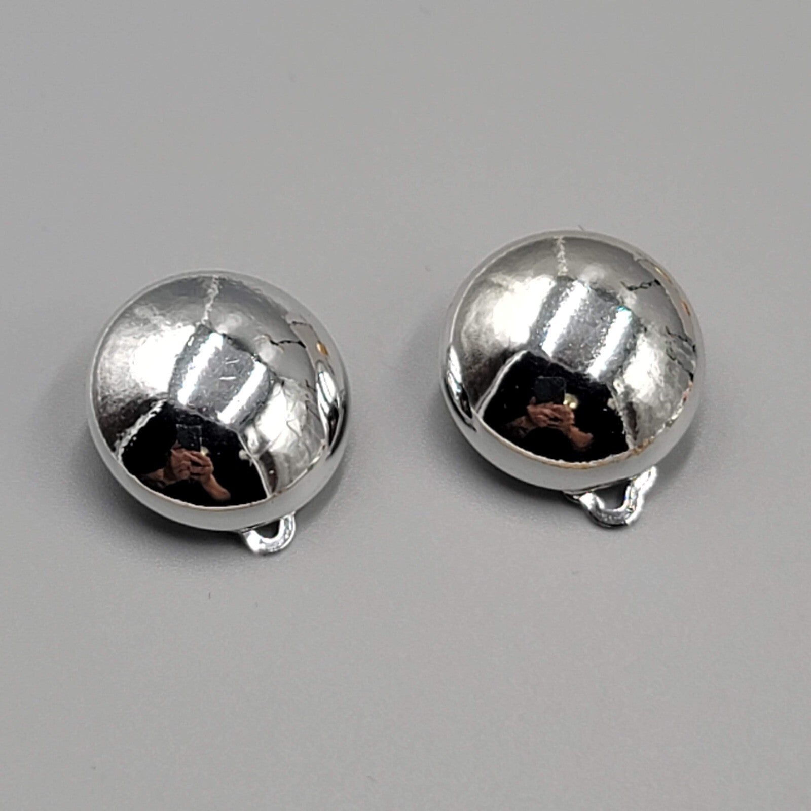 Vintage High Polish Silver tone Clip on Earrings Round Studs  3/4"