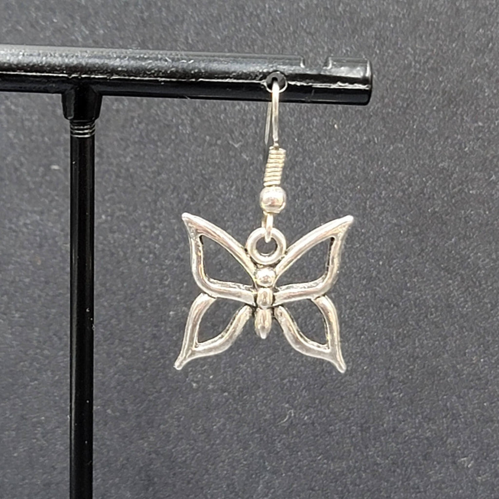 Pierced Earrings Silver tone Butterfly Dangle 5/8"