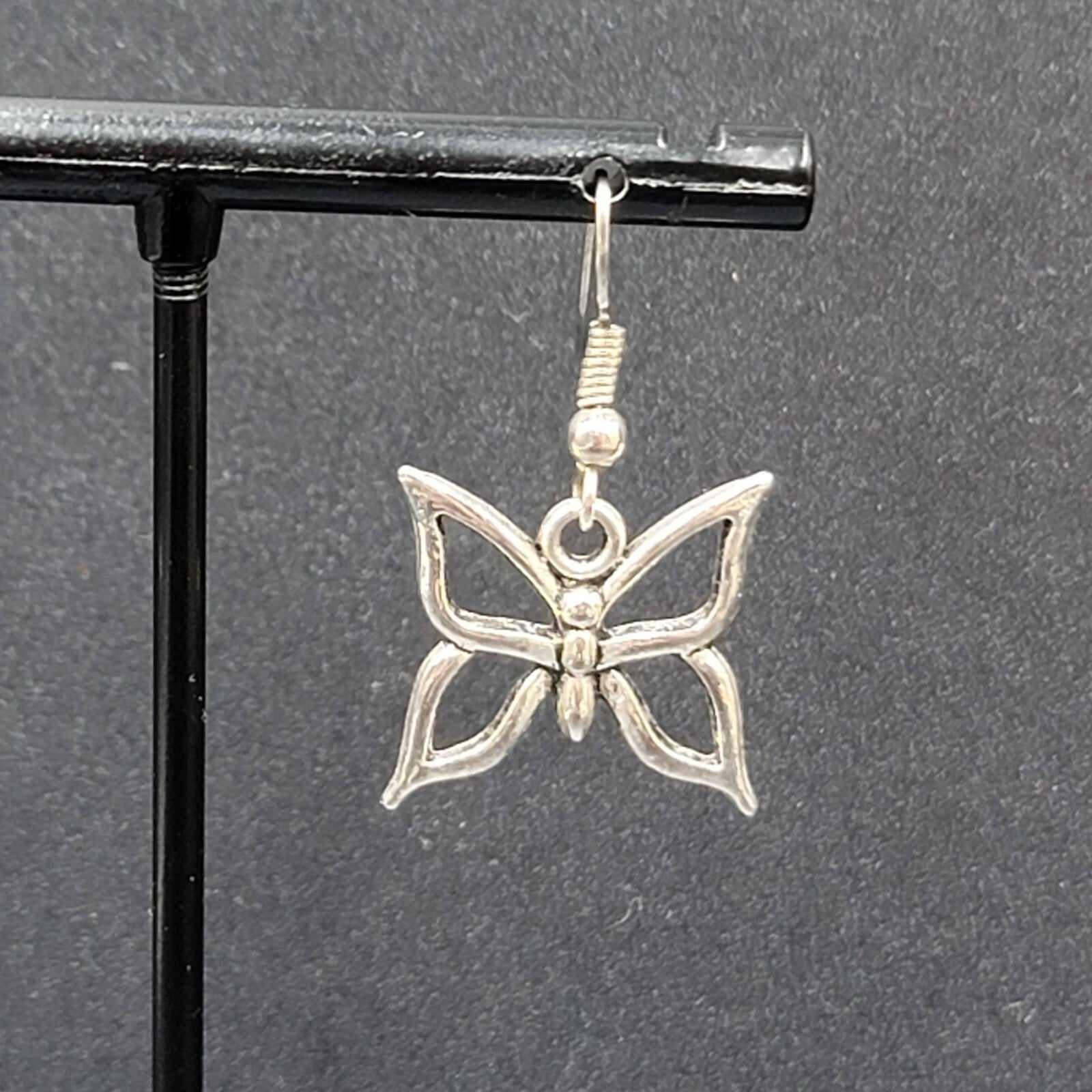 Pierced Earrings Silver tone Butterfly Dangle 5/8"