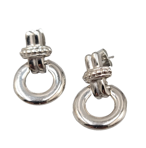 Door Knocker Pierced Earrings Silver  Plated Drop 1 in