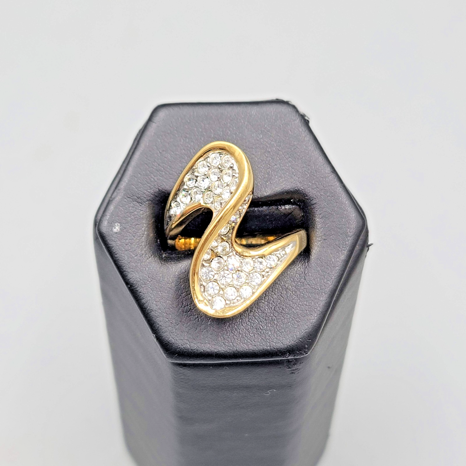 Vintage Gold Plated Cocktail Ring CZ Pave Stone Statement Size 10