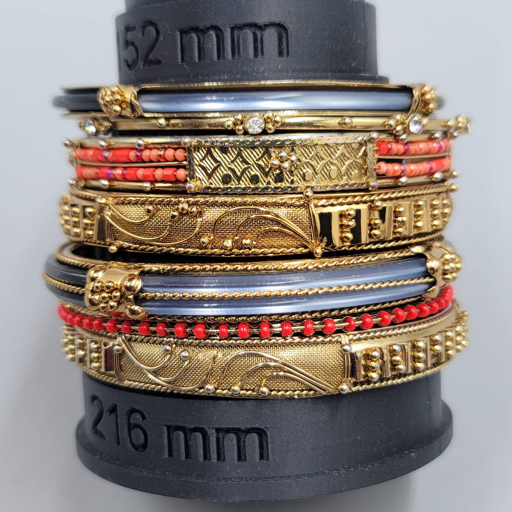 Gold Tone Black Enamel Red Bead Stackable Bangle Bracelet Lot of 7 Ethnic Indian
